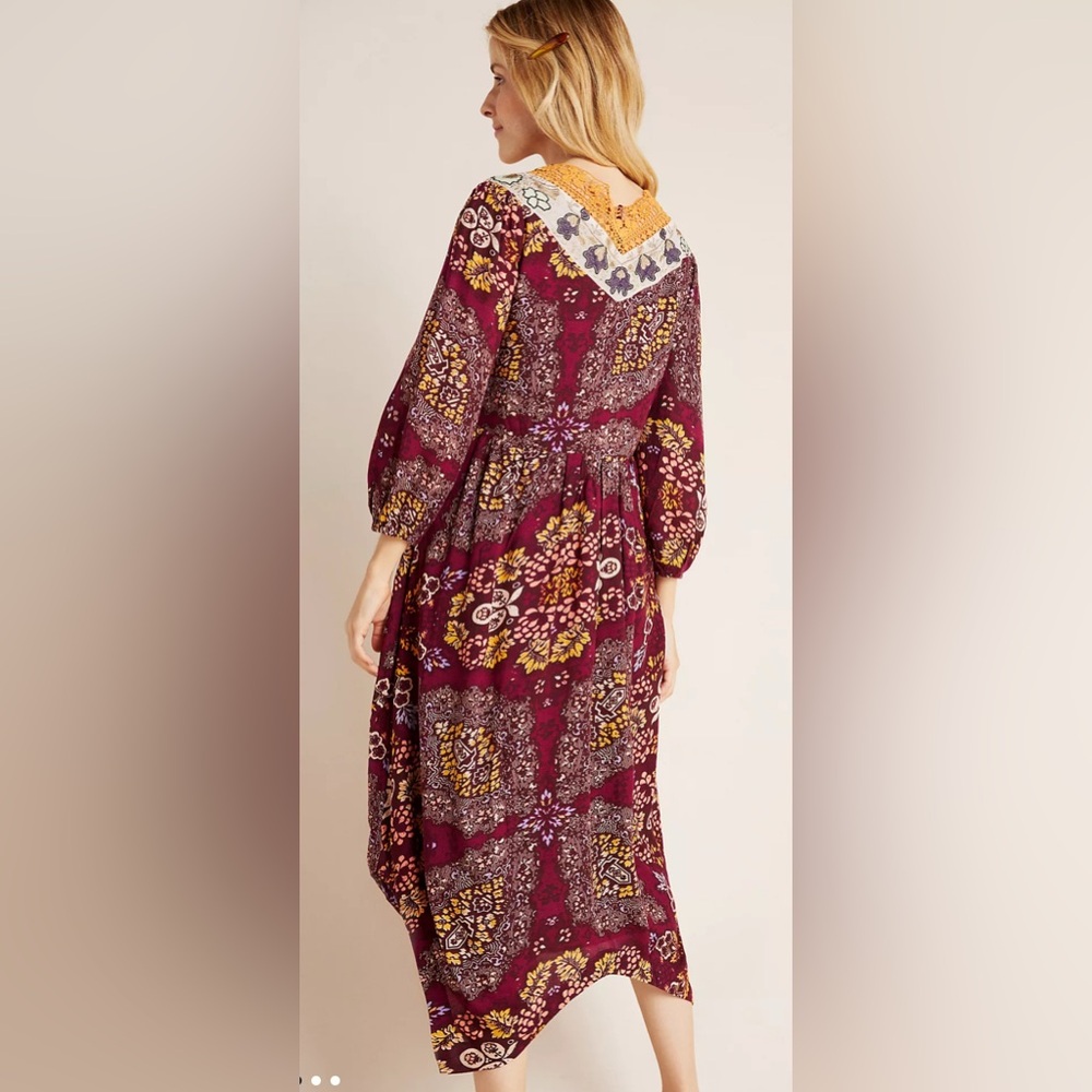 Anthropologie Maroon and Yellow Patterned Maxi Dress - Picture 2 of 15